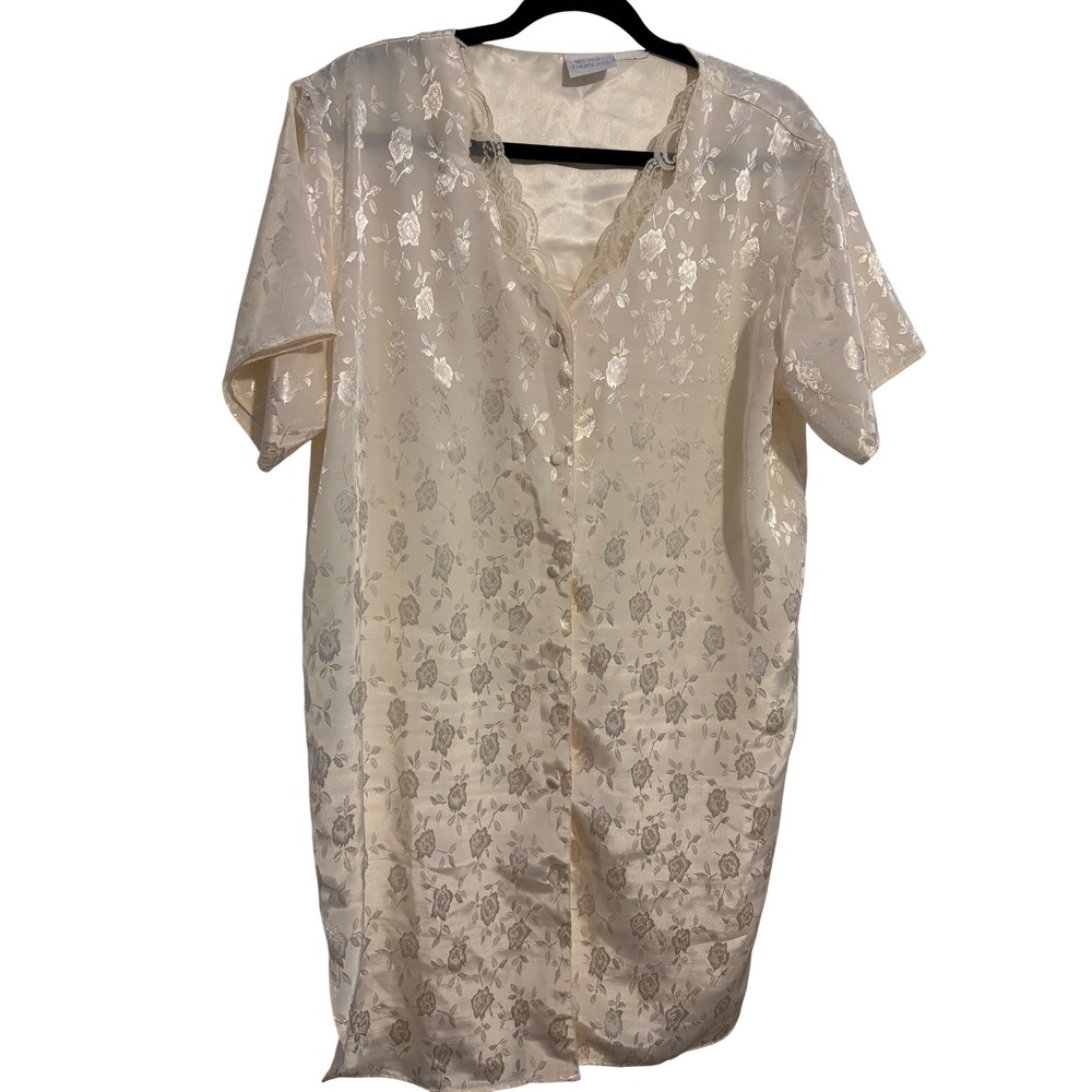 Secret Treasures Nightgown Vintage Style Cream Floral Jacquard Lace Trim L/XL